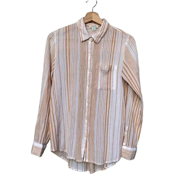 Sundance Catalog Women's Create Beauty Cream Striped Button Up Shirt Size XS - Picture 2 of 6